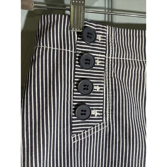 Talbots womens skirt blue and white stripe buttons in front lined. Sz 4 Petite - Picture 2 of 13